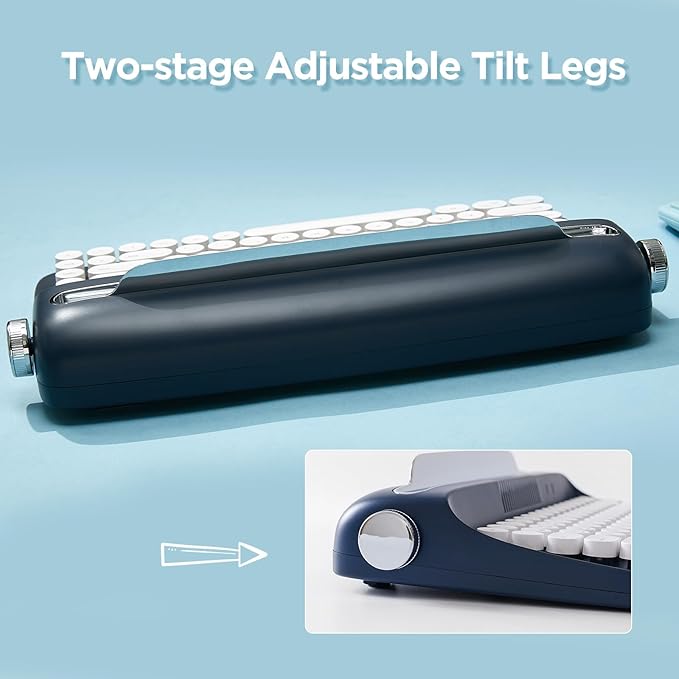 YUNZII ACTTO B303 Wireless Typewriter Keyboard, Bluetooth Connection, Cute Retro Aesthetic Design with Integrated Stand for Tablet, Phone, PC and Win/Mac/Android (B303, Midnight)