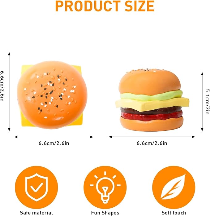Squishy Toys, Taba Squishies Fidget Toys for Kids, Stress Balls for Adults, Sensory Toys for Autism, Squeeze Gifts, Anxiety Relief Party Favors for Girls & Boys (Hamburger)