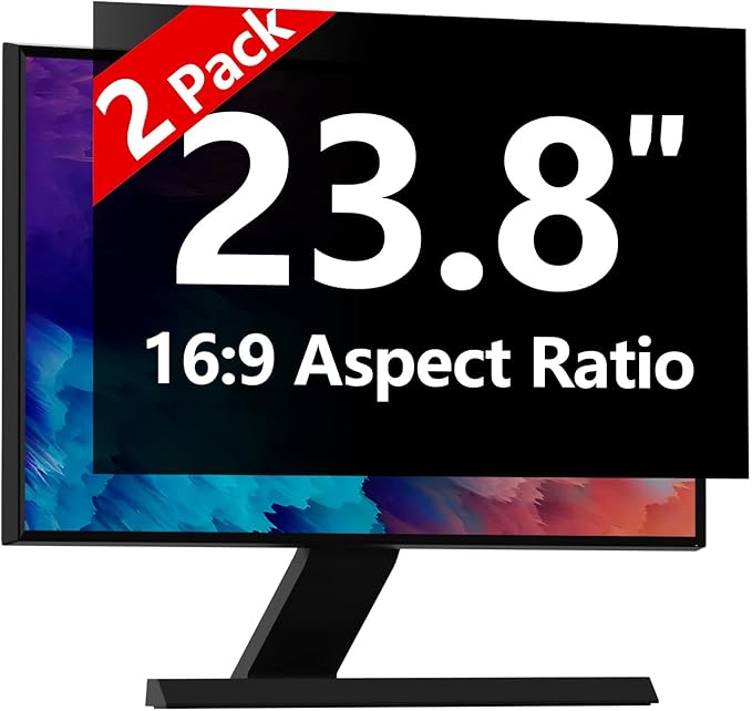 【2-Pack】23.8 Inch Computer Privacy Screen for 16:9 Monitors with Anti-Spy Anti-Glare Filter, Blue Light Blocking & Eye Protection, Removable Anti-Scratch HD Clarity Screen Protector