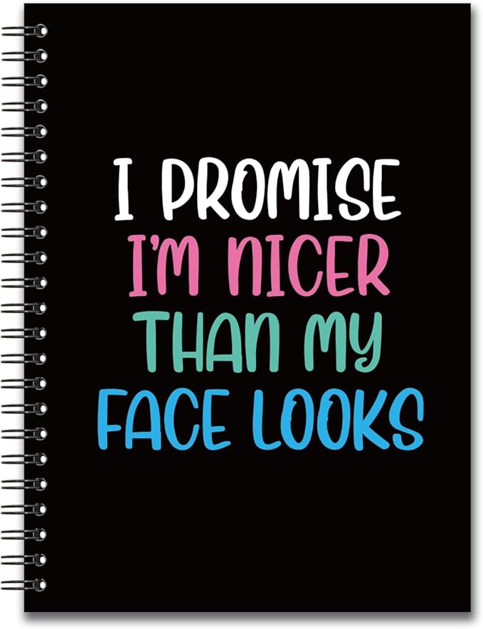 YAZMEEN Funny Saying Blank Spiral Notebook(160 Pages) I Promise I'm Nicer Than My Face Looks Hardcover Sketchbook Office Journal Gift Funny Gag Gift Notebook for Women Men Employee Colleague Friend