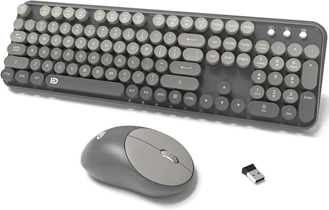 Wireless Keyboards Mouse Combos, Colorful Cute Typewriter Full-Size Retro Creamy Keyboard, 2.4GHz Sleep Mode Office Quiet Wireless Keyboard and Mouse Set for Desktop Laptop PC Computer-Black
