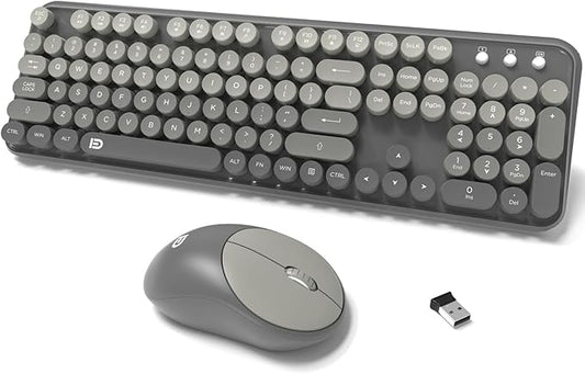 Wireless Keyboards Mouse Combos, Colorful Cute Typewriter Full-Size Retro Creamy Keyboard, 2.4GHz Sleep Mode Office Quiet Wireless Keyboard and Mouse Set for Desktop Laptop PC Computer-Black