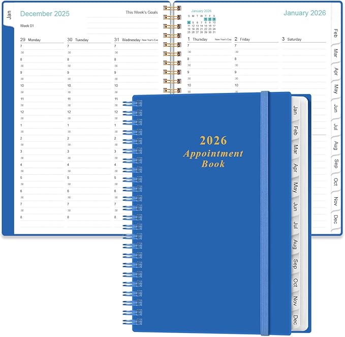 2026 Appointment Book & Planner - 2026 Daily Hourly Planner from January 2026 - December 2026, Weekly Appointment Book with 30-Minute Interval, Medium 6.4" x 8.5", Blue-B