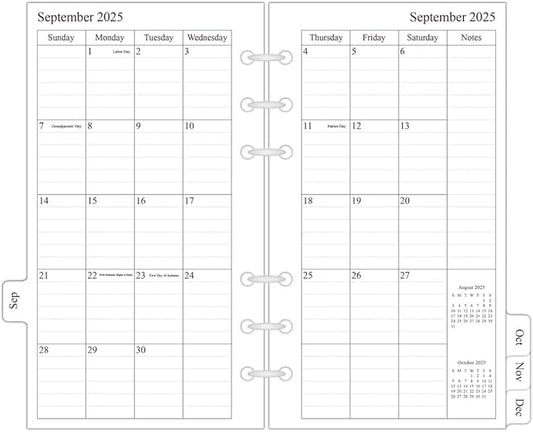 newestor 2025-2026 Planner Refill, Monthly, 3-3/4" x 6-3/4", Sep 2025 to Dec 2026, Personal/Portable Size