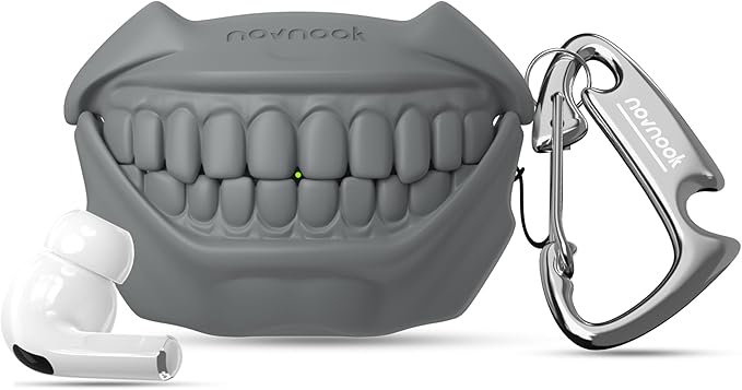 for AirPods Pro 2nd Generation Case, Unique Funny Teeth Design, Soft Silicone Shell, Compatible with Wireless Charging (Rock Gray)