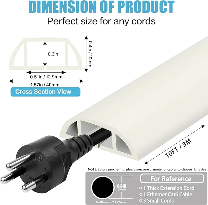 Floor Cord Cover Cable Cavity Self Adhesive Cord Hider Floor 10FT Floor Cable Management Power Cord Protector Floor Electric Cord Covers for Offices, Gym, Exhibitions (Beige, 1.57" x 10')