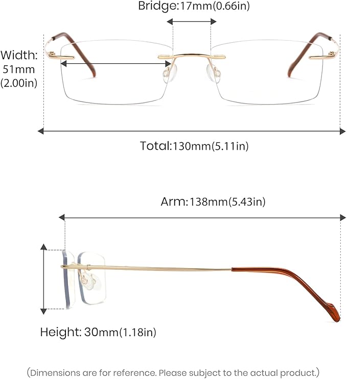 Cyxus Titanium Blue Light Glasses for Men Blue Light Blocking Eyewear Ultra Light Anti Eye Strain Rimless Eyeglasses Reduce Headache