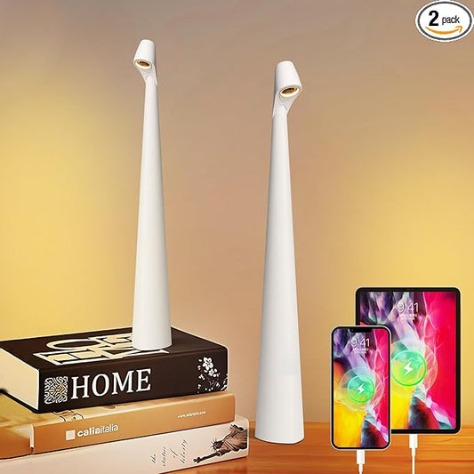 Table Lamp Set of 2, Wireless Rechargeable Desk Lamp with 3 Levels Brightness, Portable Bedside Battery Operated LED Light for Bedroom Dining Reading (White)