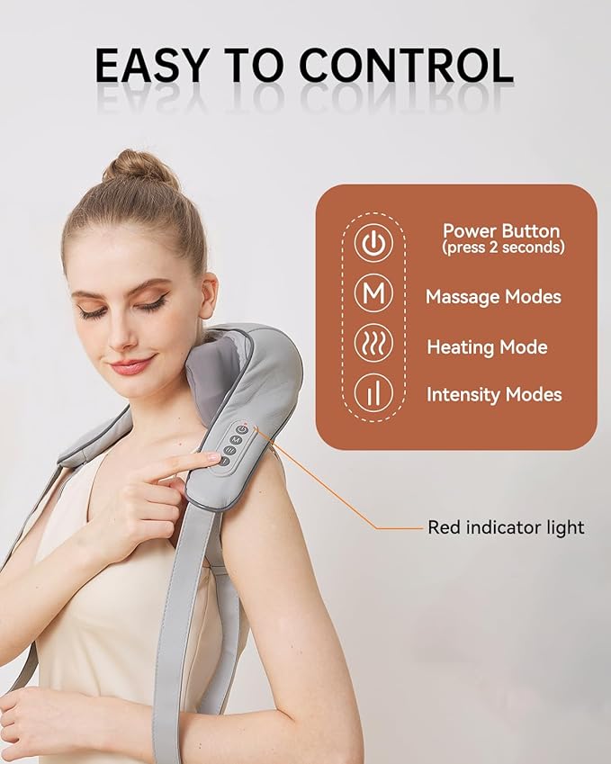 Neck and Shoulder Massager for Pain Relief Deep Tissue-Shiatsu Deep Kneading Massager with Heat to Relieve Neck Shoulder Back Waist Leg Muscle Soreness Fatigue-Relaxation
