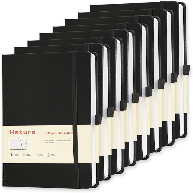 8 Pack Lined Journal Notebooks,A5 Hardcover Notebooks, 5.5 x 8.3 inch, 100GSM, 160 Pages, Classic College Ruled Notebooks for Writing/Work/Travel/College (Black)