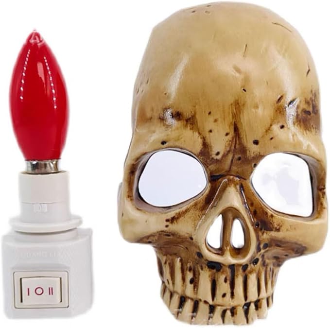 Ulalaza Human Skull Light New Halloween Handcrafted Skull Night Light for Home Room Decor Plug into Wall Decorative