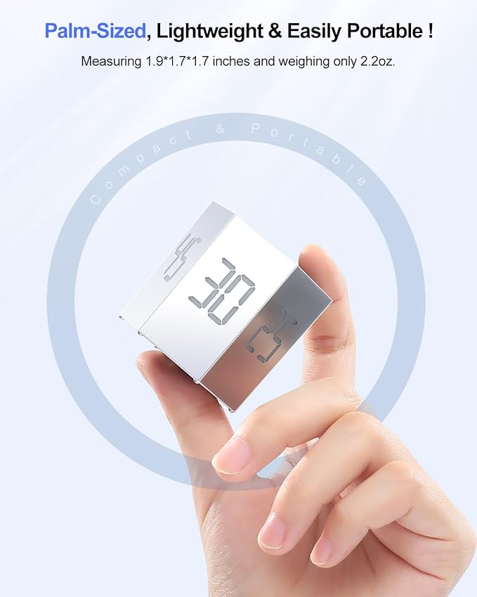 Pomodoro Timer Cube, Hexagon Productivity Timer, Pause & Resume, Silent, Vibrate & Adjustable Sound Alert, for ADHD, Task, Work, Study, 5/15/25/30/45/60min & Custom Countdown,Silver