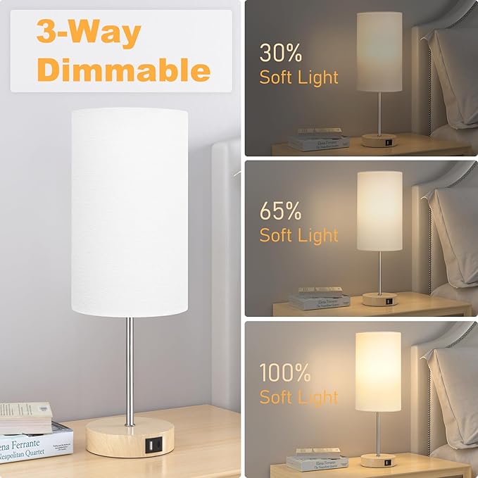 AKASUKI 18Inch Table Lamp with Dual Charging Station, 3 Way Dimmable Touch Lamp for Bedroom, Living Room, Office(LED Bulb Included)