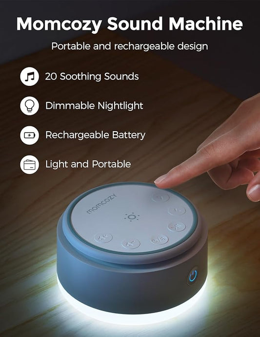 Momcozy Sound Machine for Baby | Portable White Noise Sound Machine for Sleep Rechargeable | 20 Sleep Sounds White Noise Machine with Nursery Night Light | Travel Sleep Sound Machine Battery Based