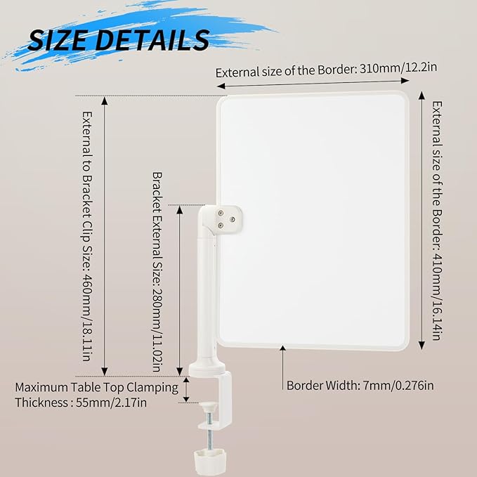 360° Rotating Desktop Dry Erase Whiteboard with Stand, 16" x 12" Double-Sided Magnetic Board with Clamp Holder Mount for Desk Up to 2.17" for Drawing, Office, Home, School (White)