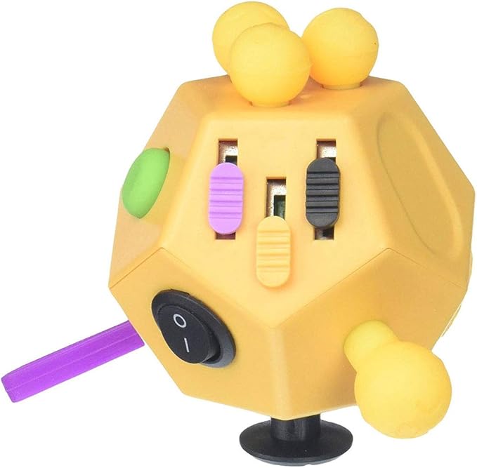 12 Sided Cube Toys,Fidget Toys Relief Stress and Anxiety Depression Anti for Kids and Adults with ADD, ADHD, OCD, Autism (Yellow, Normal)