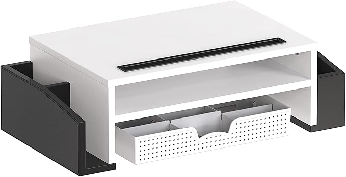 SIMPLE HOUSEWARE Desk Monitor Stand Riser with Adjustable Organizer Tray, Dual Tone - Black / White