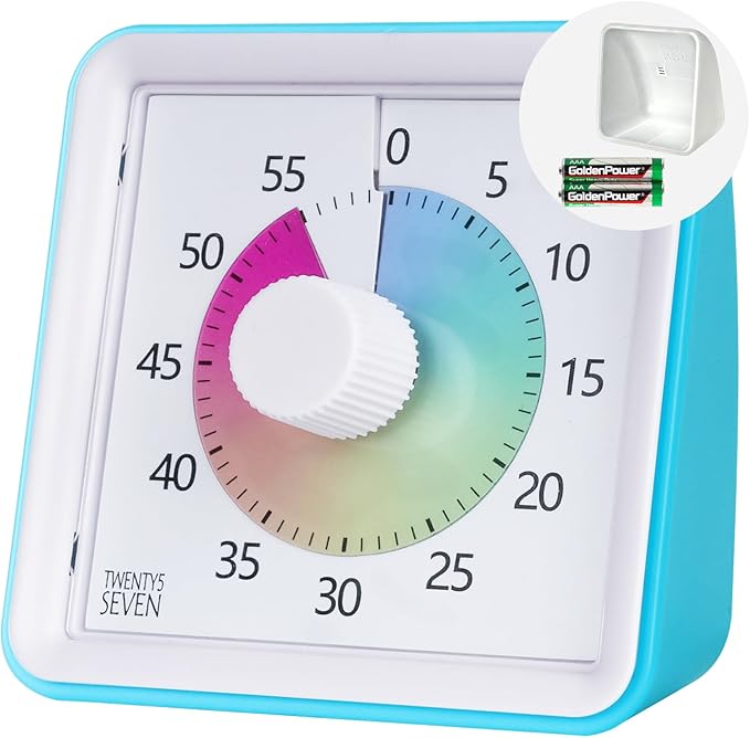 Visual Timer with Protective Case, 60-Minute Countdown Timer for Kids Autism ADHD Classroom Home Office, Countdown Clock for Teaching Work Meeting Time Management, Sky Blue with Colorful Disc