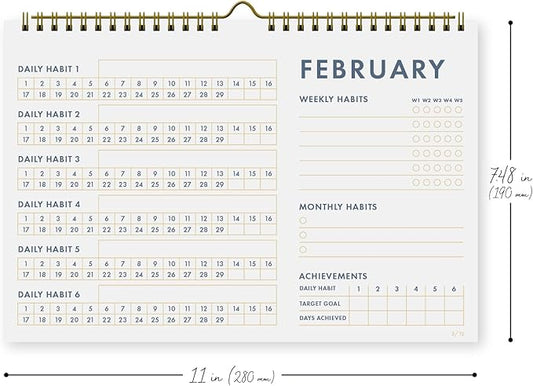 12-Month Habit Tracker Calendar – Minimalist Table Wall Planner for Goals & Productivity, Daily/Weekly/Monthly Tracking, Wire-O Hanger, Thick 200 gsm Paper, Neutral Design
