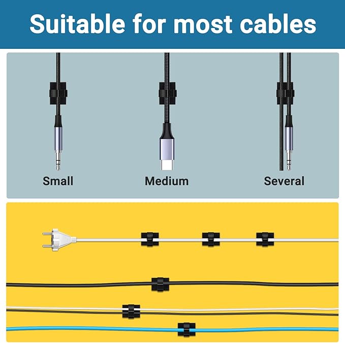 Segarty Cable Clip, 100 PCS Small Black Ideal Cords Organizer Clamps Self Adhesive Wire Holder Cord Management for Hanging Tidying Wires for PC Desk Car Wall Office Home Outdoors