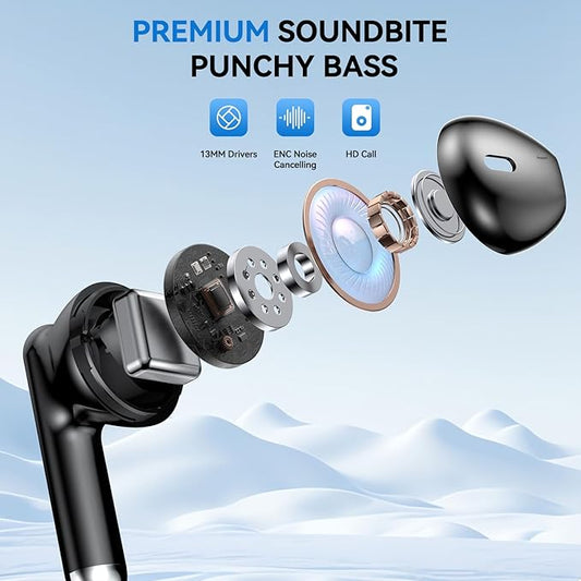 Wireless Earbuds, 2025 Bluetooth 5.4 Bass Stereo Headphones with 4 ENC Mic, 50H Playback Ear Buds with Charging Case LED Display,Sport Earphones IPX7 Waterproof for Phone, Android, Pad, Black