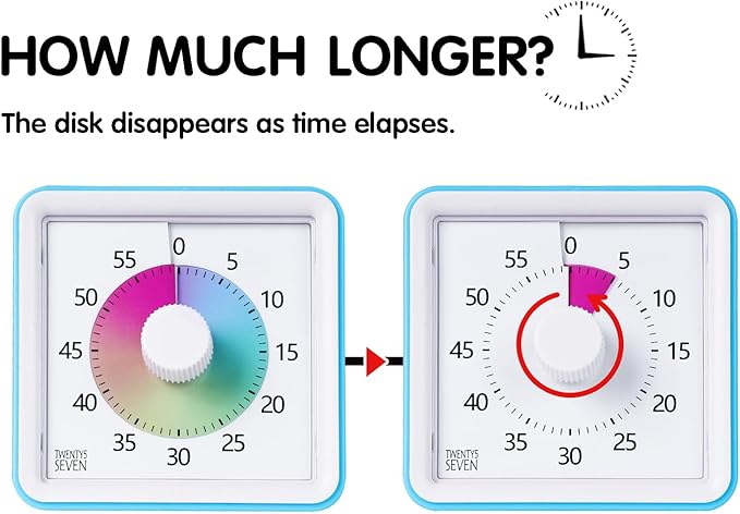 Visual Timer with Protective Case, 60-Minute Countdown Timer for Kids Autism ADHD Classroom Home Office, Countdown Clock for Teaching Work Meeting Time Management, Sky Blue with Colorful Disc