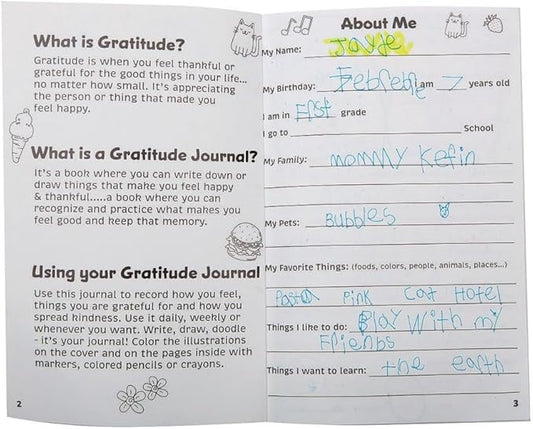 S&S Worldwide Kid's Gratitude Journal Class Pack. Undated, 100-pgs, Daily Prompts, Cover to Color, Inspiring Quotes, For Self-Esteem, Positive Thinking, Mindfulness, Resilience, Ages 5-11, 6"x9", Pk 12