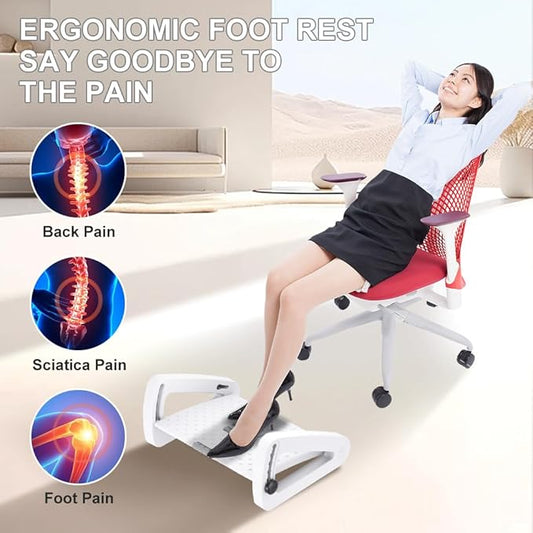 Foot Rest for Under Desk At Work - Six Heights Adjustable Under Desk Footrest - Ergonomic Foot Stools for Under Office Desks - Desks Foot Rest with Massage Rollers - Leg Rest for Chair (White)