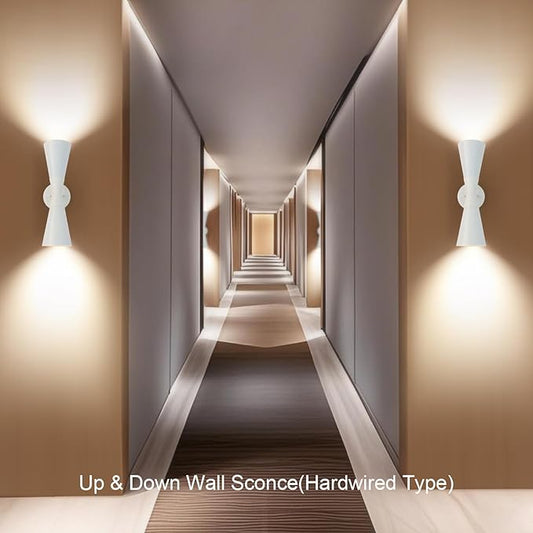 Modern Indoor Wall Sconces Set of 2 Up and Down White Wall Sconces Mid Century Indoor Wall Light Fixture Hardwired Wall Mounted Lamp for Living Room Bathroom Bedroom Hallway 15 Inch
