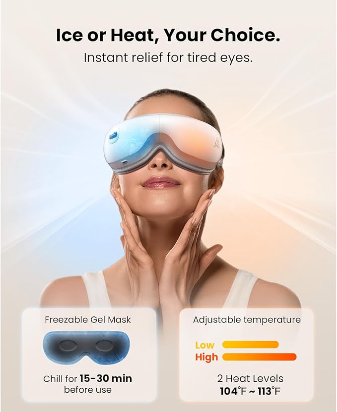 BOB AND BRAD Zero Pro Ultra-Quiet Eye Massager with Heat and Cooling, Lightweight Eye Massager with Scroll Button for Migraine Dry Eyes Relief, Relax, FSA Eligible/HSA Eligible Gifts for Women Men