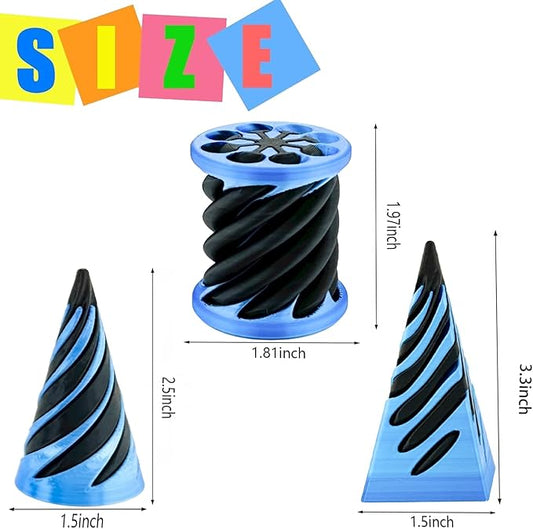 3 Pack Spiral Cone Fidget Toy, Pyramid Passthrough Sculpture, Mini Cones Pass Through Pyramid Fidget Toy for Stress and Anxiety Relaxing (Blue)