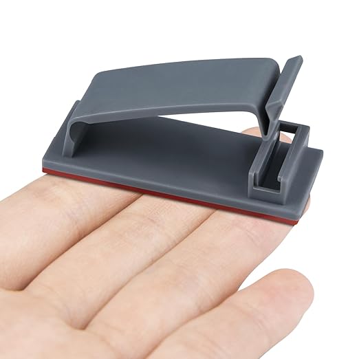 SOULWIT 50Pcs Self Adhesive Cable Management Clips, Cable Organizers Wire Clips Cord Holder for TV PC Ethernet Cable Under Desk Home Office (Grey)