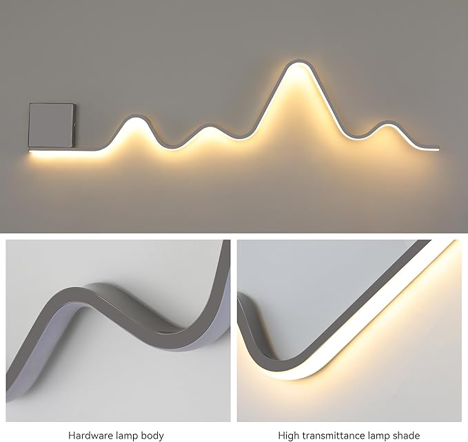 Qcyuui Modern Wall Sconce with Remote Control 43.3inch Dimmable LED Wall Lights Led Wall Sconce Indoor Wavy Long Linear Wall Lamps for Living Room Bedroom Hallway Staircase, 30W