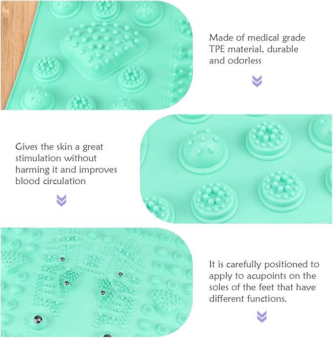 Feet Massage Pad Massager Tool Foot Acupressure Mat Pressure Relief Pad Foot Acupressure Cushion Shiatsu Reflexology Massager (Green)