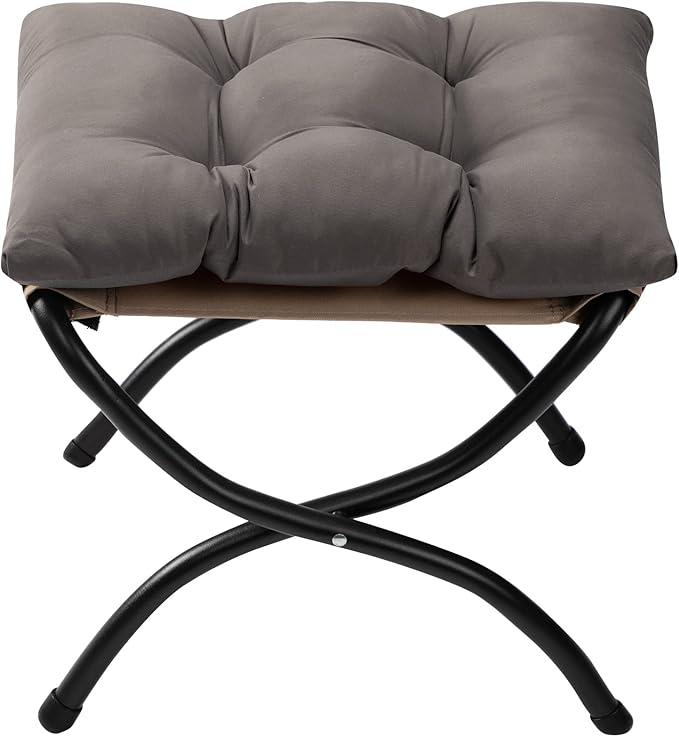 AbocoFur 15"(H) Folding Footrest Stool, Accent Padded Sofa Foot Stool for Lazy Chair, Upholstered Small Foldable Ottoman, Metal Frame Portable Foot Rest Ottoman for Lazy Chair, Bedroom, Dark Grey