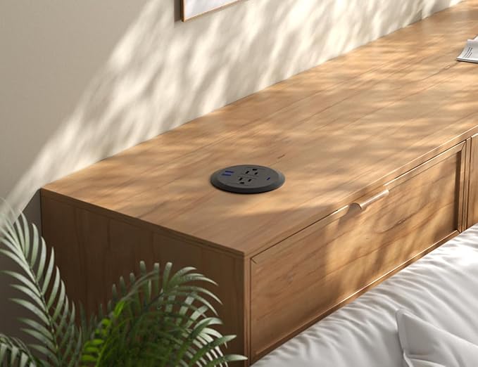 3 Inch Desktop Power Grommet,20W USB C Fast Charging Station,3-USB Port,Flush Mount,6.5 ft Power Cord.Round Recessed Power Outlet,Desk Hole Grommet Outlet for Workspace,Sofa,Black