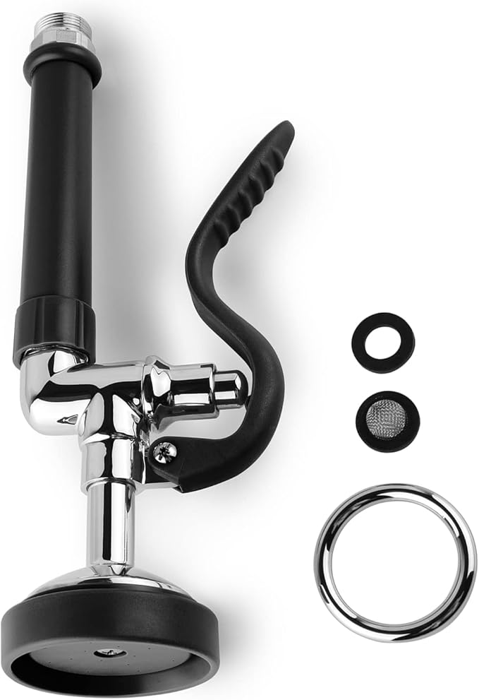 Pre Rinse Sprayer Commercial Sink Sprayer Head,1.42GPM Spray Valve Dish Nozzle with Ergonomic Handle, Faucet Parts for Commercial Kitchen Faucet,Chrome Finished(Black)