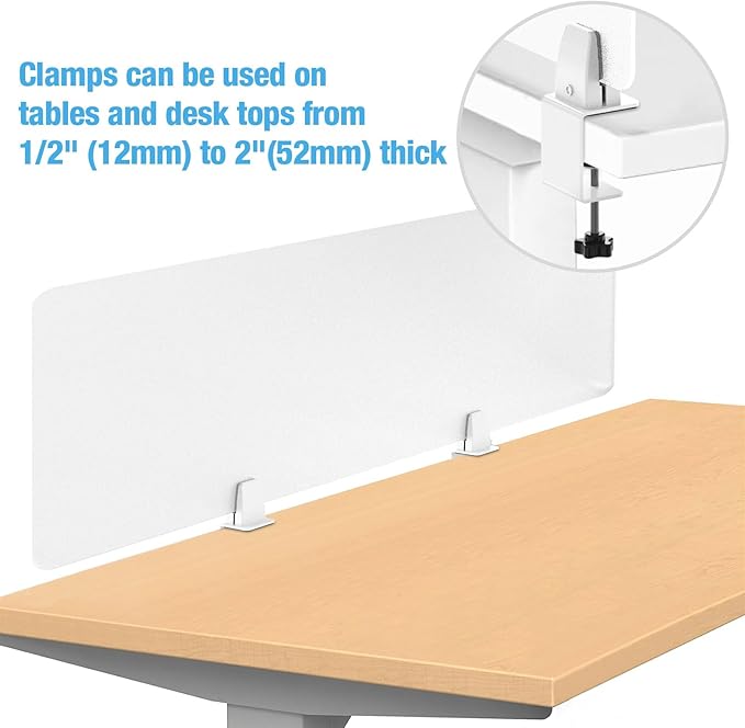 Desk Divider 4 Pcs Desk Privacy Panel 47.2''L x 15.8W'' Office Partitions Frosted Acrylic Panel Pack of 4 Desk Divider Partition with Adjustable Universal Base