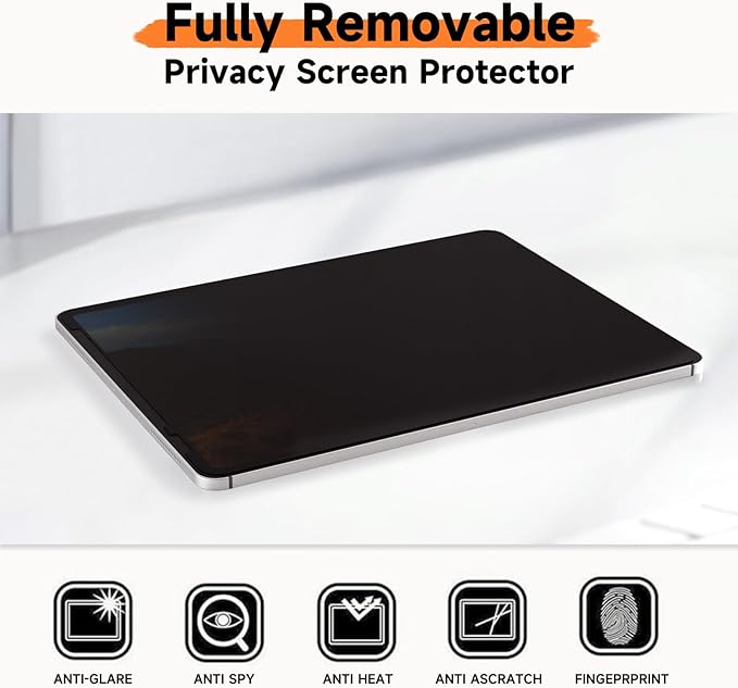 Upgrade 360° Privacy Screen Protector for Apple iPad Pro 11 inch 5th M4 2024, Magicsuction 4-Way Anti Spy Glare Blue Light Filter (Landscape+Portrait Privacy), High Sensitive/Bubble Free/Reusable