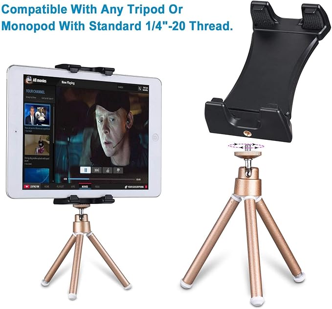 Spin Bike Tablet Holder, 360° Rotation iPad Mount Holder for Exercise Bike, Indoor Treadmill, Stationary Bicycle, Tablet Stand Clamp for iPad Mini/Air/Pro and All 4.7-12.9" Devices & Smartphones