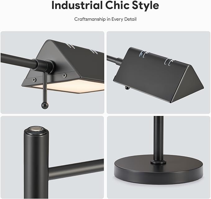 VONLUCE LED Desk Lamp, Adjustable Industrial Style Metal Table Lamp, Dimmable Reading Lamp for Living Room Bedroom Office, Black