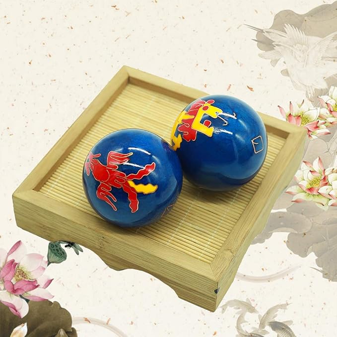 BRABUD 1.5'' Cloisonne Health Hand Balls Carved Dragon and Phoenix Pattern Exercise Stress Balls Craft Collection BS148 (S, blue)