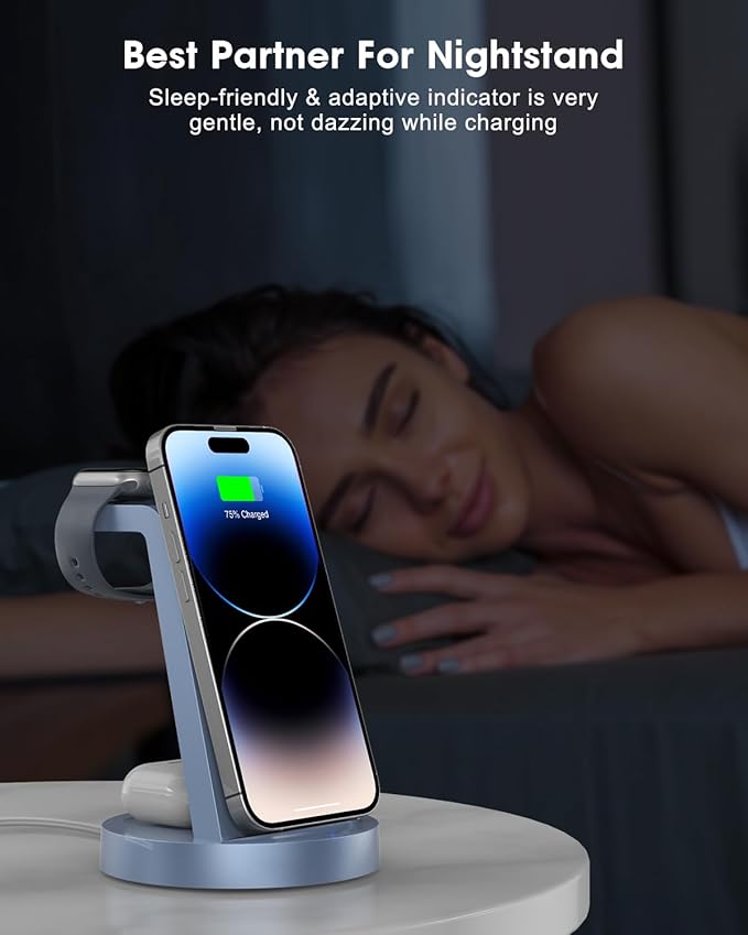 3 in 1 Charging Station for Apple Device, Wireless Charger for iPhone 16 15 14 13 12 11 Pro Max & Apple Watch iwatch- Charging Stand Dock for AirPods