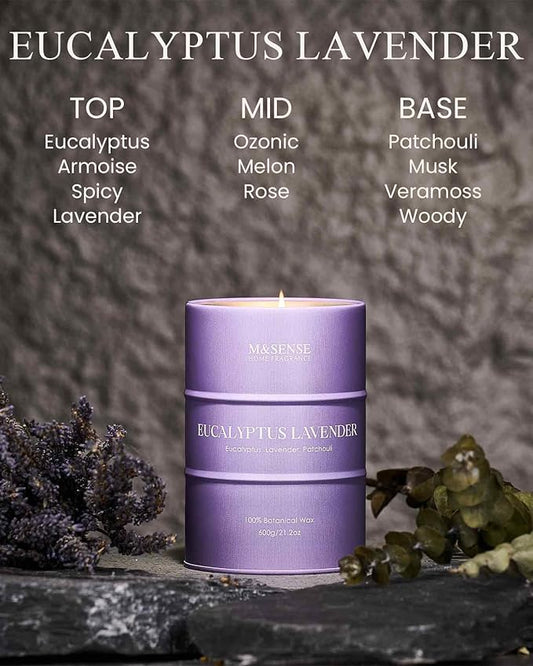 M&SENSE Eucalyptus Lavender Scented Candles Large, Natural Soy Candles 21.2oz 120 Hour Slow Burning,Aromatherapy Candle for Stress Relief Meditation Relaxing