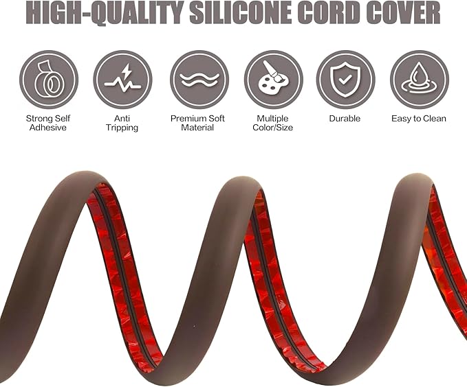 Floor Cord Cover Cable Cavity Self Adhesive Cord Hider Floor 10FT Floor Cable Management Power Cord Protector Floor Electric Cord Covers for Offices, Gym, Exhibitions (CoffeeBrown, 1.18" x 10')