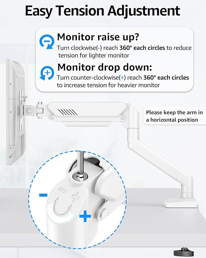 Dual Monitor Stand fits up to 32 inch, 4.4-22 lbs Computer Screens, Dual Monitor Desk Mount Height Adjustable, Monitor Arms for 2 Monitors, Home Office VESA Mounts with Gas Spring, Freelift White