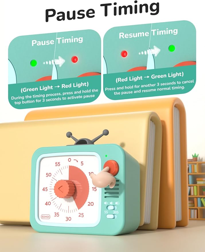 LIORQUE Visual Timer for Kids, 60-Minute Countdown Timers for Classroom Office Kitchen with Silent Operation, Kids Timer for Teaching with Cute Design
