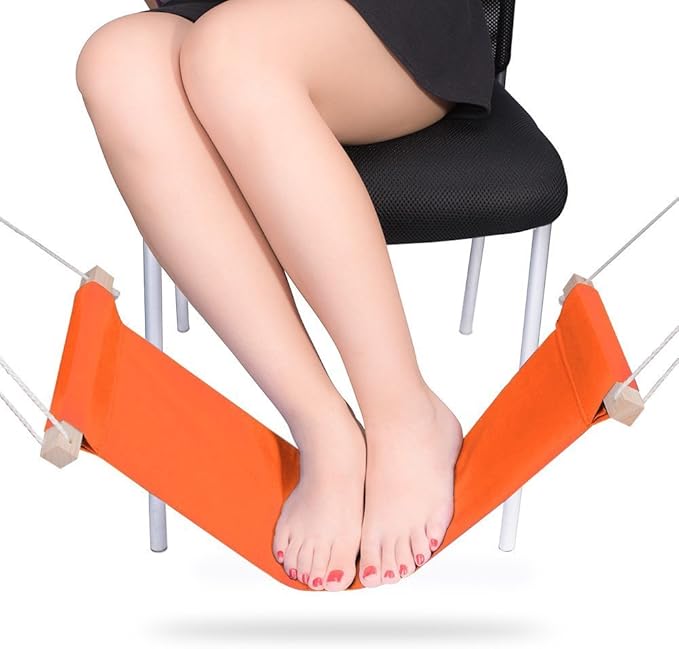 Auoinge Foot Hammock Under Desk FootRest | Adjustable Office Foot Rest Under Desk | Portable Desk Foot Hammock with Headphone Holder(Orange)