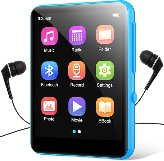 64GB 2.4" Full Touch Screen MP3 Player with Bluetooth 5.3, Portable HiFi Sound Quality Music Player with Speaker, FM Radio, Line-in Voice Recorder, E-Book, Headphones Included, Max 128GB Expandable