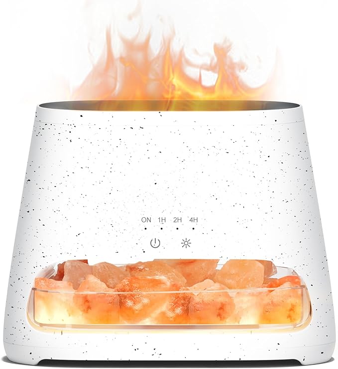 SALKING 2-in-1 Himalayan Salt Lamp & Ultrasonic Essential Oil Diffuser, Aromatherapy Diffuser Cool Mist Humidifier, Salt Therapy Lamp, 100% Pure Himalayan Salt, Ambient Glow, 150ml (Off-White)